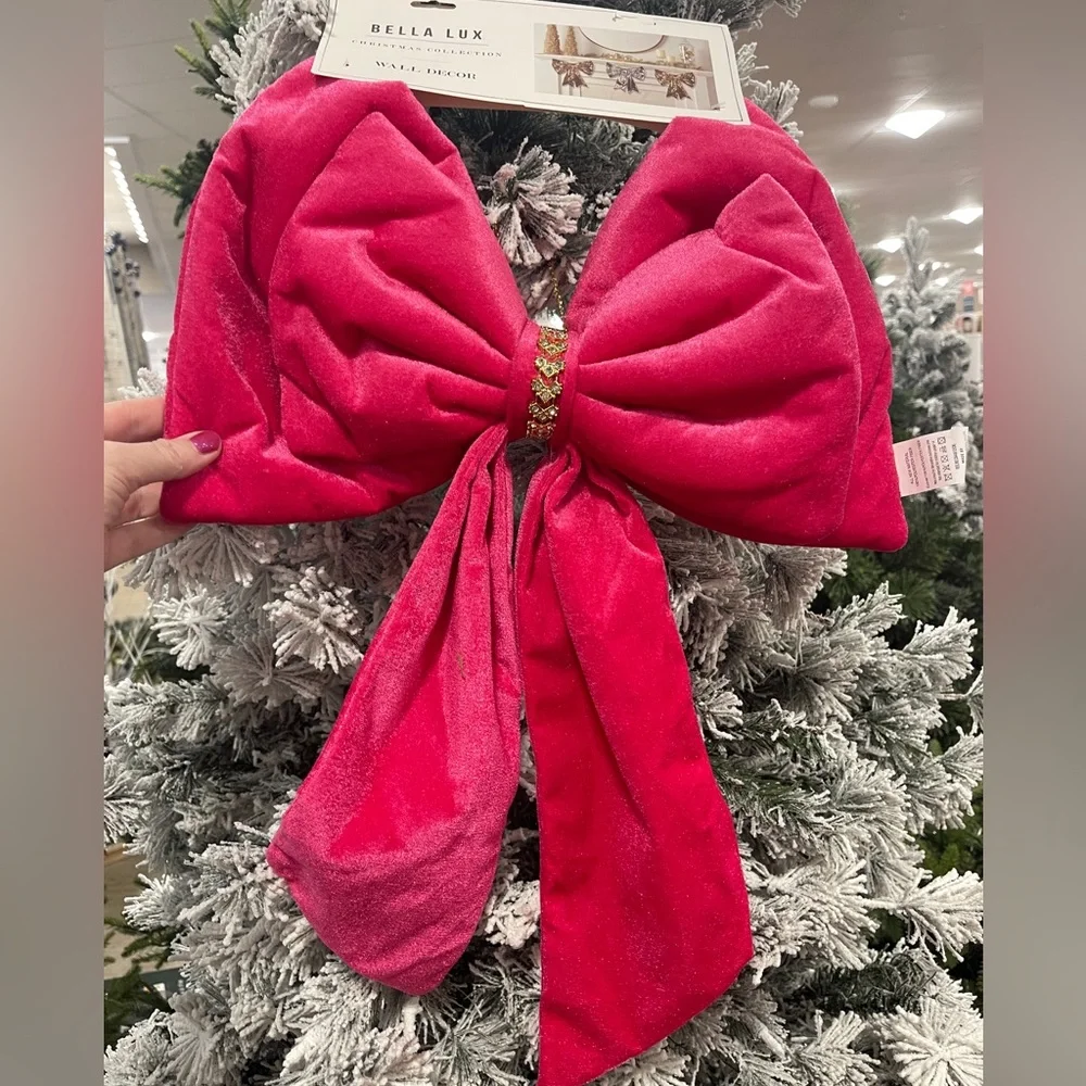 Hot Pink Velvet Ribbon Christmas Bow Valentine Bow Wall Tree Decor NWT